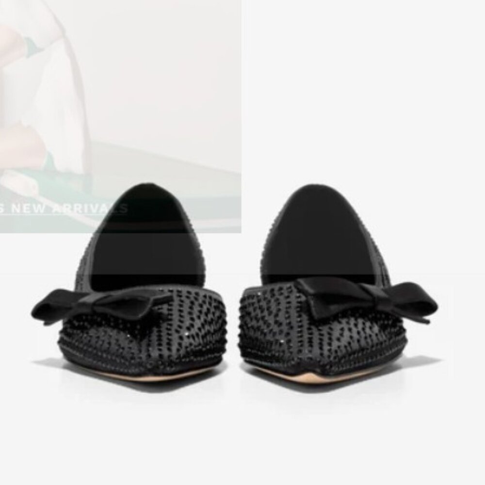 Cole Haan Noella Bow Skimmer Flats Black Crystal Pointed Toe Women US SZ 8 - Picture 3 of 6